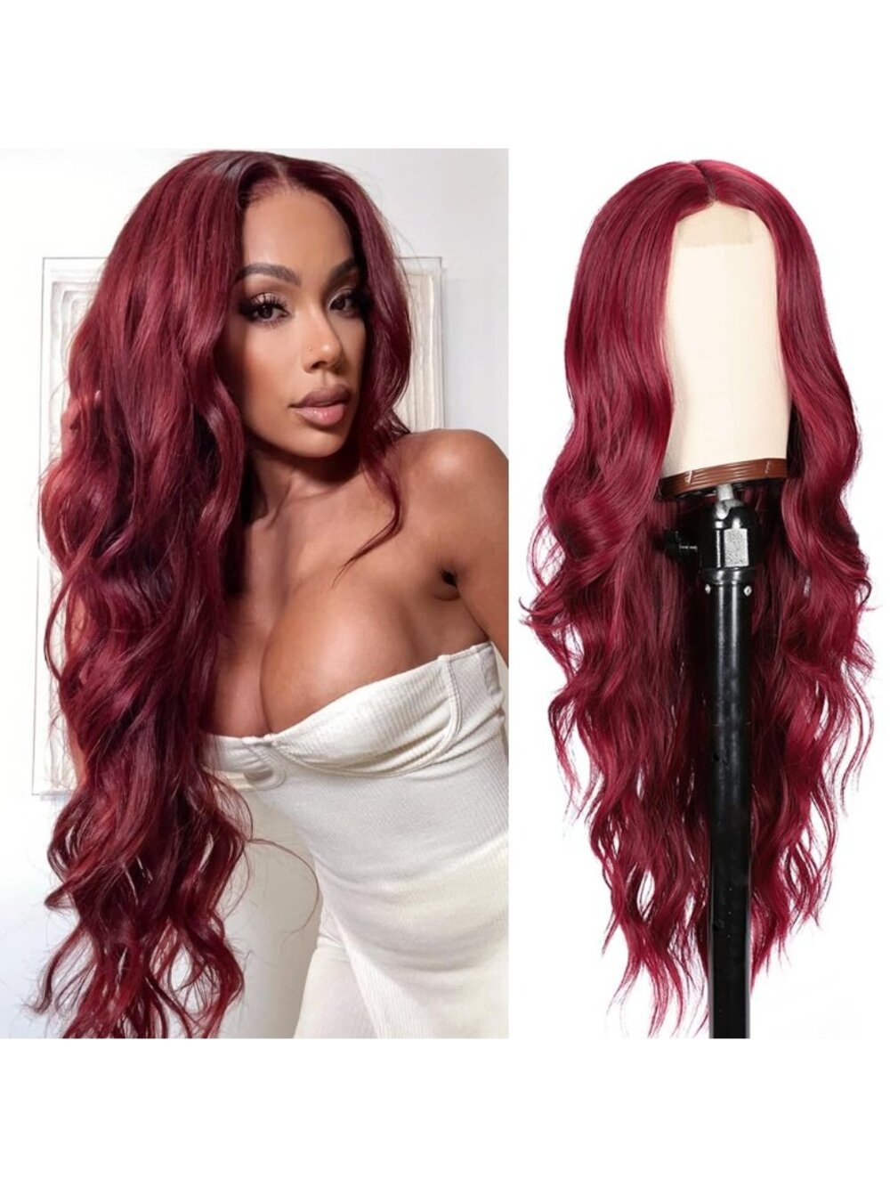 26 Inch Women's Burgundy Long Wavy Curly Hair Wig Halloween Cosplay